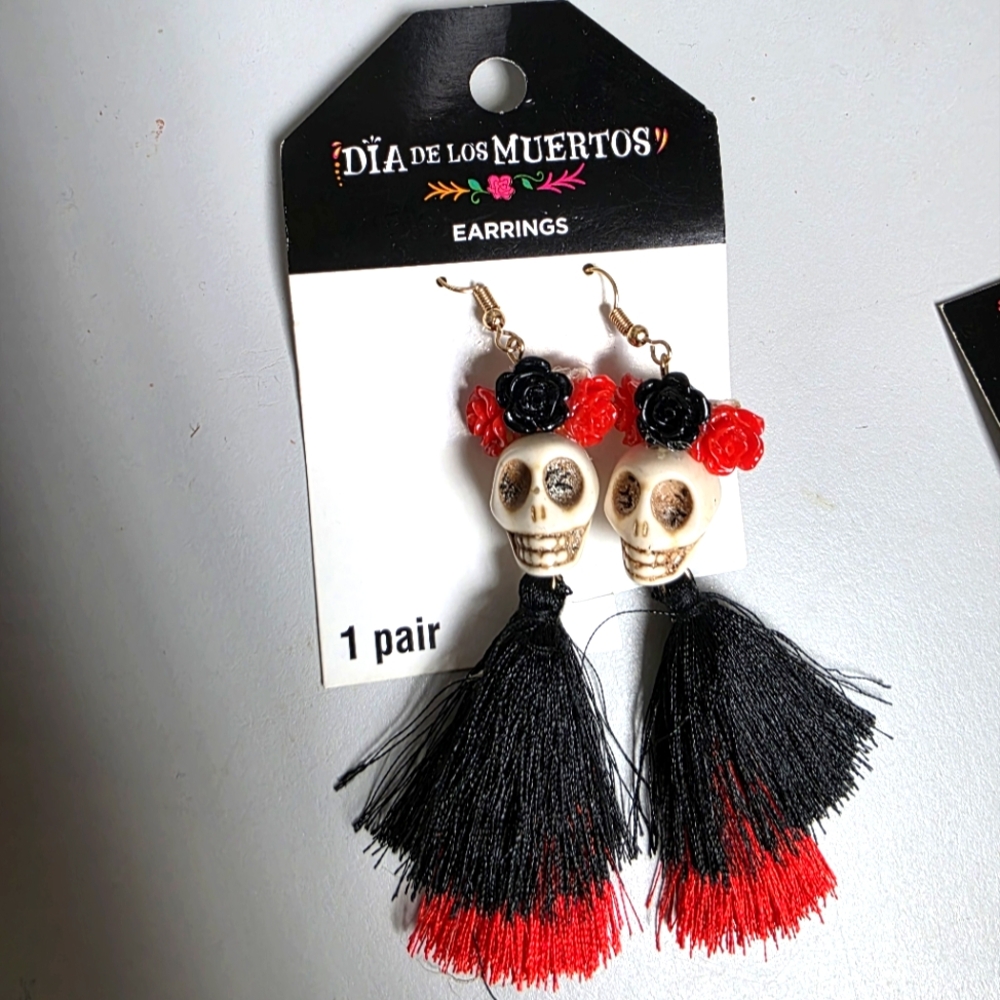 Sugar Skull Earrings with Tassels